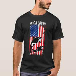 Patriotische Flagge USA Orca Familienwal Tier Te T-Shirt