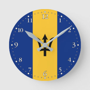 Patriotische Flagge von Barbados Runde Wanduhr