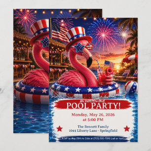 Patriotische Flamingo-Poolparty - 4. Juli Einladung