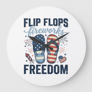 Patriotische Flip Flops Feuerwerk Freiheit Shirt D Große Wanduhr
