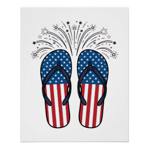 Patriotische Flip Flops Feuerwerk Sommer-Shirt Des Poster