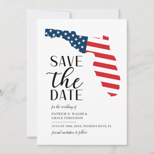 Patriotische Florida-Hochzeit in Urlaubsort Save The Date (Vorderseite)