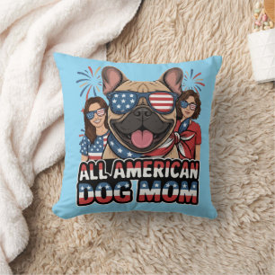 Patriotische Französin All American Dog Mom. Kissen
