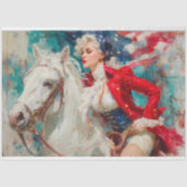 Patriotische Frau am Horseback mit Flaggendekoupag Seidenpapier (Vorderseite)