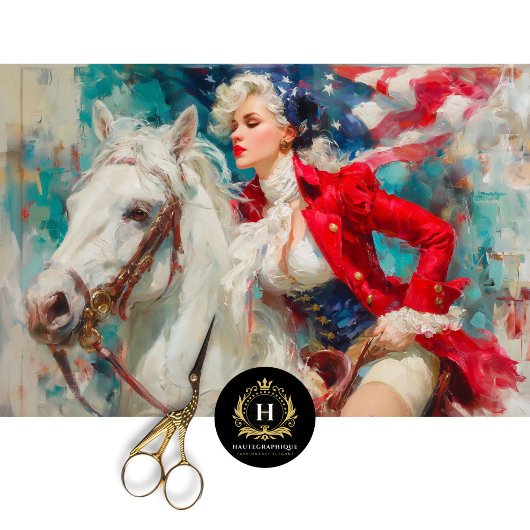 Patriotische Frau am Horseback mit Flaggendekoupag Seidenpapier