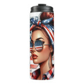 Patriotische Frau im kühlen Stil Thermosbecher (Vorderseite)