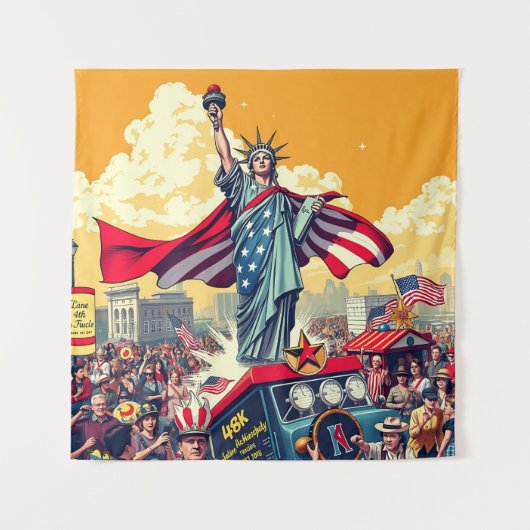 Patriotische Freiheitsparade - Vintager 4. Juli Wandteppich (Vorderseite)