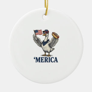 Patriotische Gans 'Merica Hot Dog Vintage-Shirt De Keramik Ornament