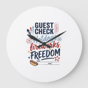 Patriotische Gästekontrolle Hotdogs Feuerwerk Frei Große Wanduhr