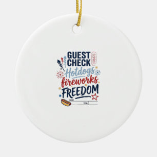 Patriotische Gästekontrolle Hotdogs Feuerwerk Frei Keramik Ornament