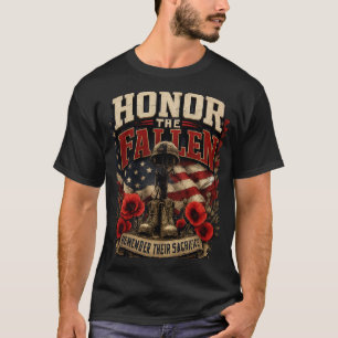 Patriotische Gefallenen-Held-Stiefel-Helm Rote Moh T-Shirt