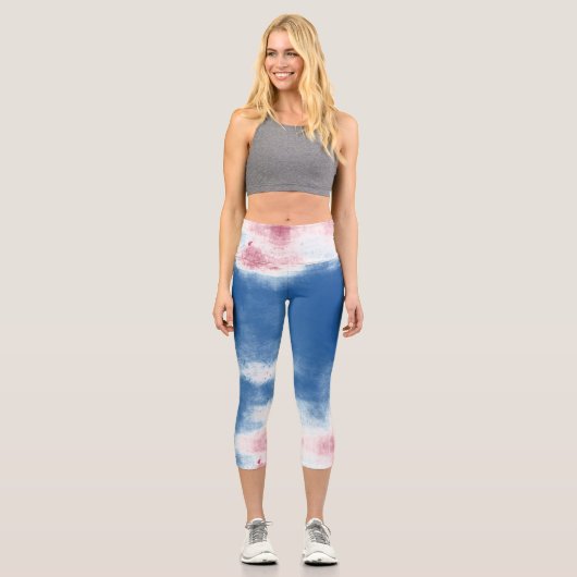 Patriotische Gefärbte Krawatte rot, weiß und blau Capri Leggings (Vorderseite)