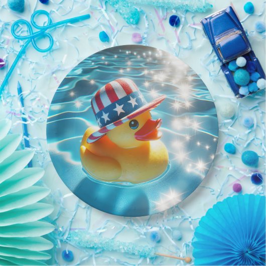 Patriotische Gelbe Gummiente im Pool Pappteller (Party)