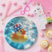 Patriotische Gelbe Gummiente im Pool Pappteller (Party)