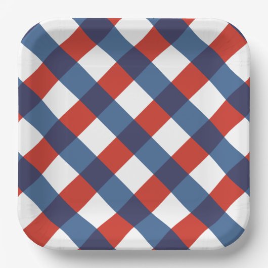 Patriotische Gingham 2 Papierplatte Pappteller (Vorderseite)