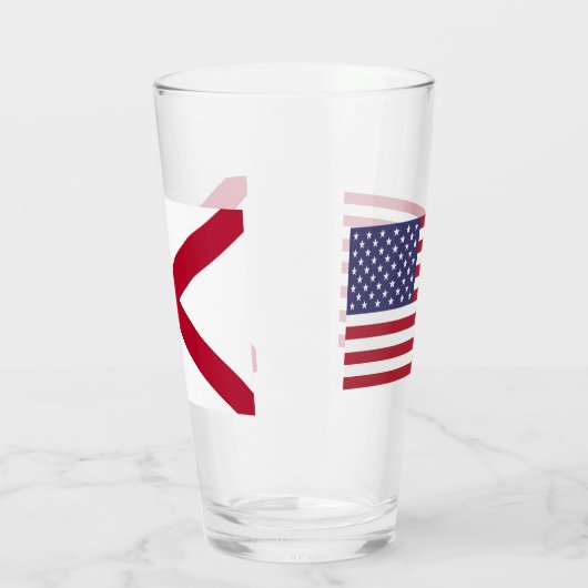 Patriotische Glastasse mit der Flagge von Alabama, Glas (Links)