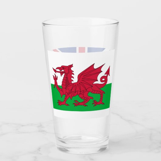 Patriotische Glastasse mit Wales-Flagge Glas (Vorderseite)
