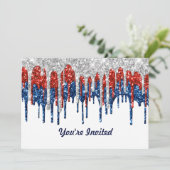 Patriotische Glitzer Tropfen Geburtstag Einladung (Stehend Vorderseite)
