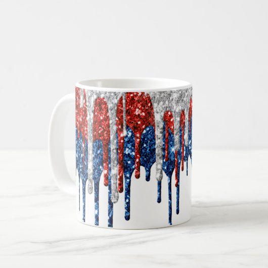 Patriotische Glitzer-Tropfen Kaffeetasse (Vorderseite Links)