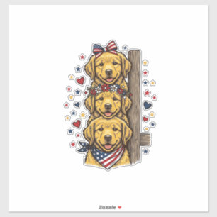 Patriotische Golden Retriever Welpen Vintage-Shirt Aufkleber