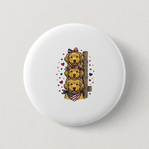 Patriotische Golden Retriever Welpen Vintage-Shirt Button
