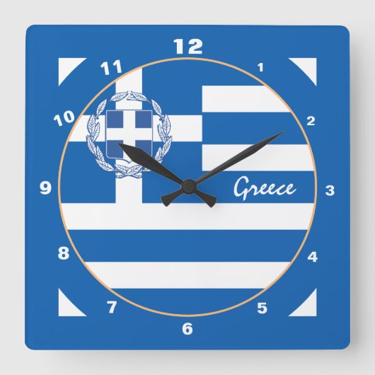 Patriotische griechische Flagge, moderne griechisc Quadratische Wanduhr (Vorderseite)