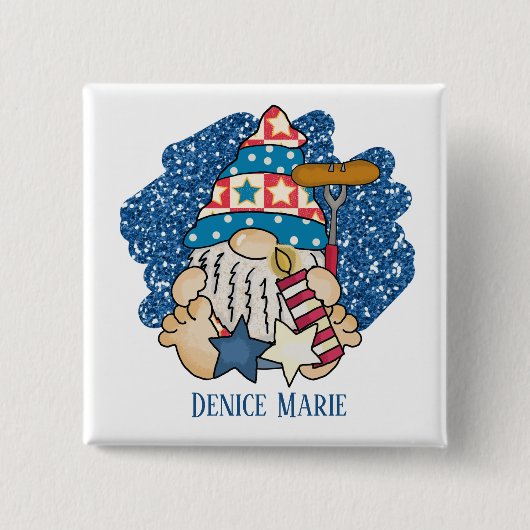 Patriotische Grillen Cookie Gnome Juli Vierter Nam Button (Vorderseite)