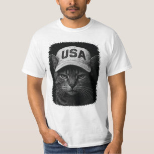 Patriotische Grumpy Cat – USA Hut Schwarz & Weiß T-Shirt