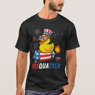 Patriotische Gummiente Feuerwerk USA-Flagge Lustig T-Shirt