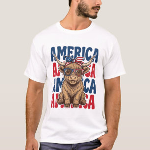 Patriotische Highland-Kuh Amerika Vintage-Shirt-De T-Shirt