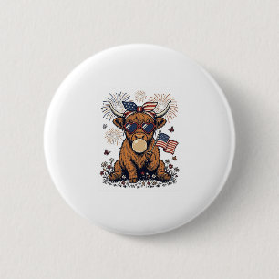 Patriotische Highland-Kuh-Bazillus-Vintage-Stich Button