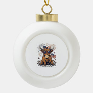 Patriotische Highland-Kuh-Bazillus-Vintage-Stich Keramik Kugel-Ornament