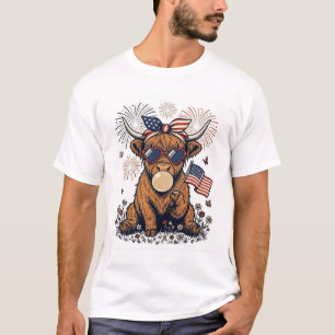 Patriotische Highland-Kuh-Bazillus-Vintage-Stich T-Shirt