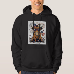 Patriotische Highland-Kuh-Bonbon-Vintage-Stich Hoodie