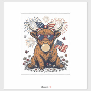 Patriotische Highland-Kuh-Bubble-Gum-Vintage-Stich Aufkleber