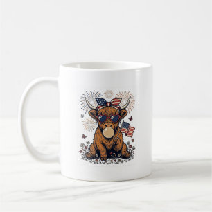 Patriotische Highland-Kuh-Bubble-Gum-Vintage-Stich Kaffeetasse