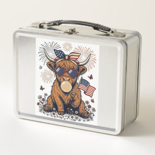Patriotische Highland-Kuh-Bubble-Gum-Vintage-Stich Metall Brotdose