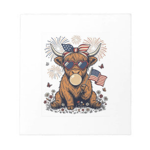 Patriotische Highland-Kuh-Bubble-Gum-Vintage-Stich Notizblock
