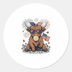 Patriotische Highland-Kuh-Bubble-Gum-Vintage-Stich Runder Aufkleber