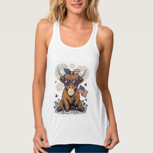 Patriotische Highland-Kuh-Bubble-Gum-Vintage-Stich Tank Top