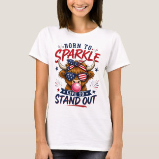 Patriotische Highland-Kuh, geboren, um zu funkeln, T-Shirt