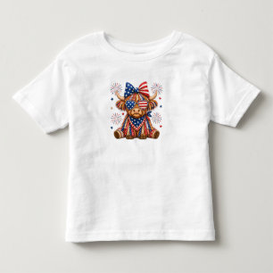Patriotische Highland-Kuh mit Sternen und Streifen Kleinkind T-shirt