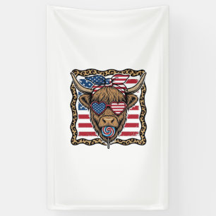 Patriotische Highland-Kuh Vintage-Flagge Grafik_1 Banner