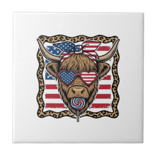 Patriotische Highland-Kuh Vintage-Flagge Grafik_1 Fliese