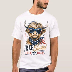 Patriotische Highland-Kuh Vintage-Freiheit T-Shirt
