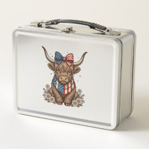 Patriotische Highland-Kuh Vintage Metall Brotdose