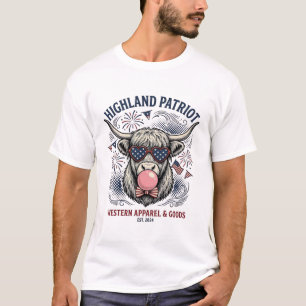 Patriotische Highland-Kuh Vintage-Stich-Bubblegum T-Shirt