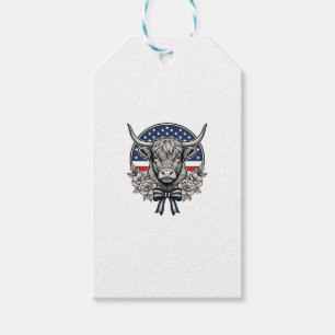 Patriotische Highland-Kuh Vintage-Stich-Kunst_1 Geschenkanhänger