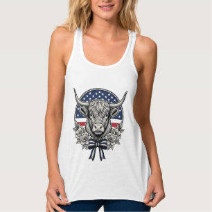 Patriotische Highland-Kuh Vintage-Stich-Kunst_1 Tank Top
