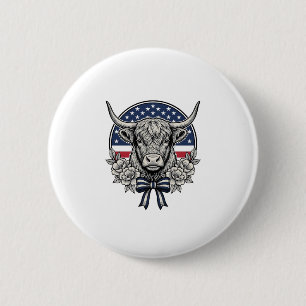 Patriotische Highland-Kuh Vintage-Stichkunst_1 Button